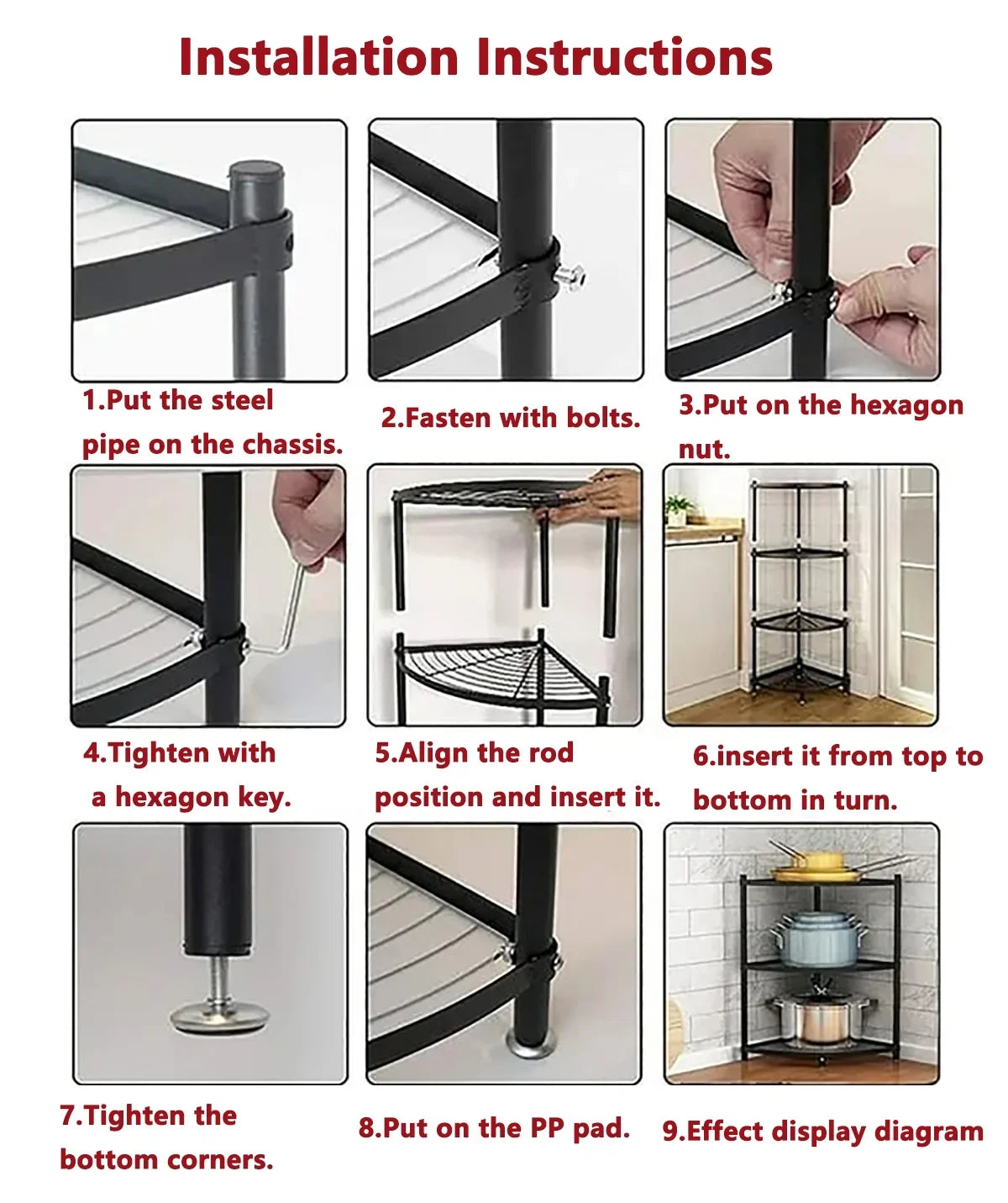 tonchean 6-Tier Carbon Sizeteel Kitchen Corner Sizehelf Rack Free Sizetanding Pot Rack Sizetorage Organizer