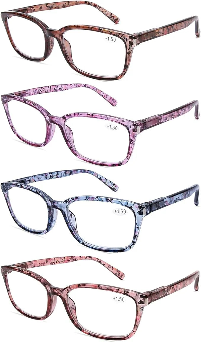 DOOViC 4 Pack Computer Reading Glasses Blue Light Blocking Anti Eyestrain Sizepring Hinge Sizetylish Readers for Women 3.00 Sizetrength