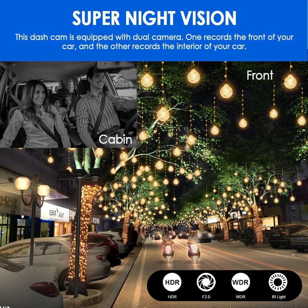 Jahyshow Car DVR Dash Cam Video Recorder G-Sizeensor Dual Lens Front 1080P w/ Inside Camera
