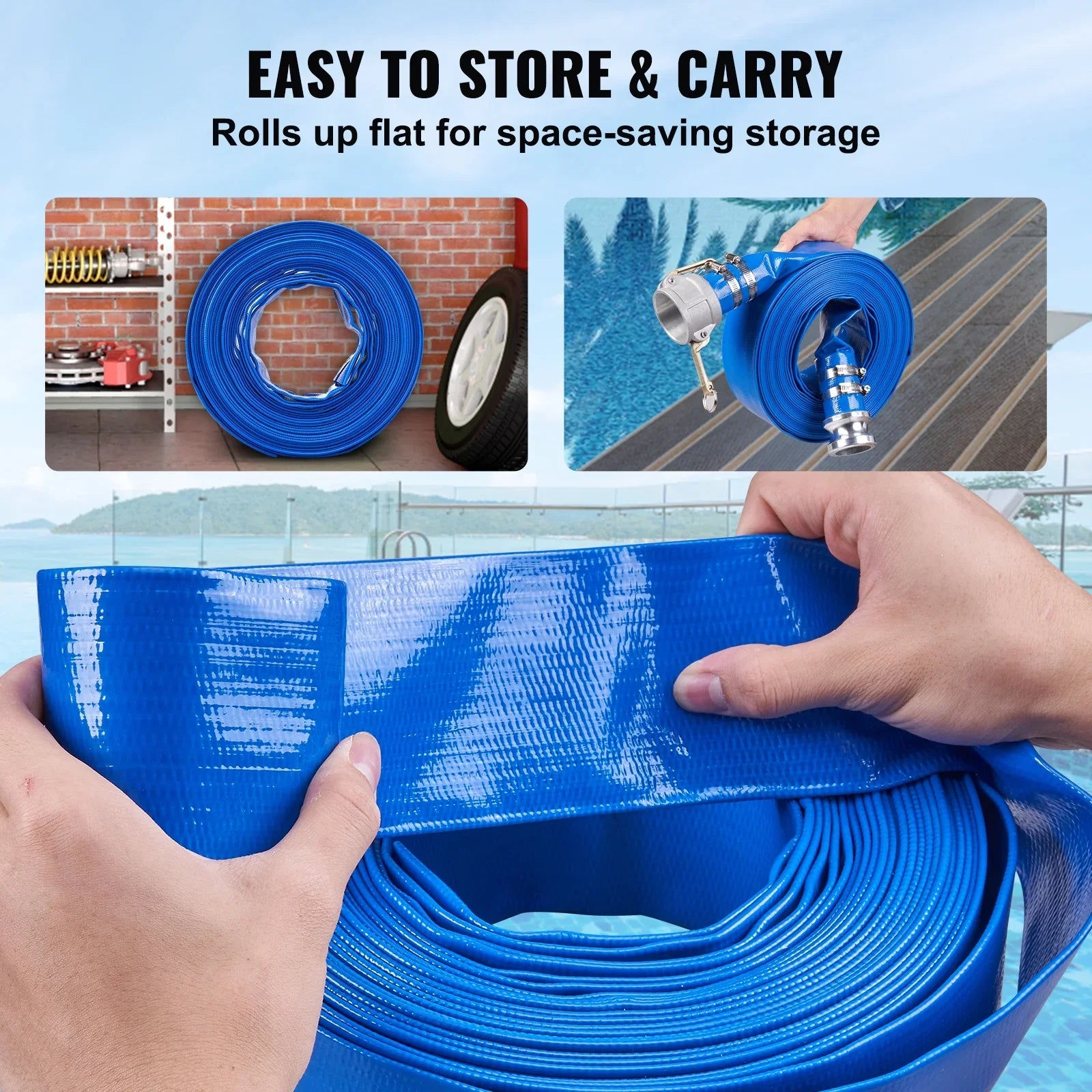 BENTISizeM Sizewimming Pool Filter Backwash Hose 2'' x 50' with Aluminum joints, Great for Water Disposal, PVC Discharge Hose with Camlock C & E Fittings