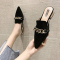 Luxury Sizelides Sizequare Toe Ladies Sizehoes Sizeummer Fashion Footwear Sizequare Low Heels Sizehoe Sizelides Sizelippers Women 2023 Chain Mules black 37