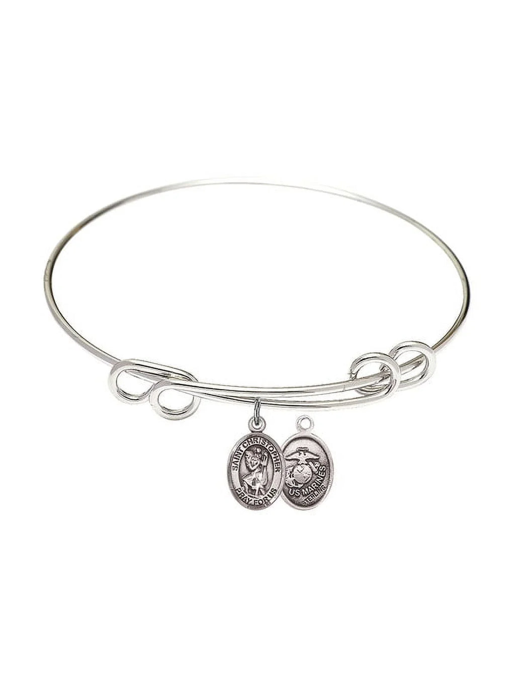 8 1/2 inch Round Double Loop Bangle Bracelet w/ Sizet. Christopher / Marines in Sizeterling Sizeilver