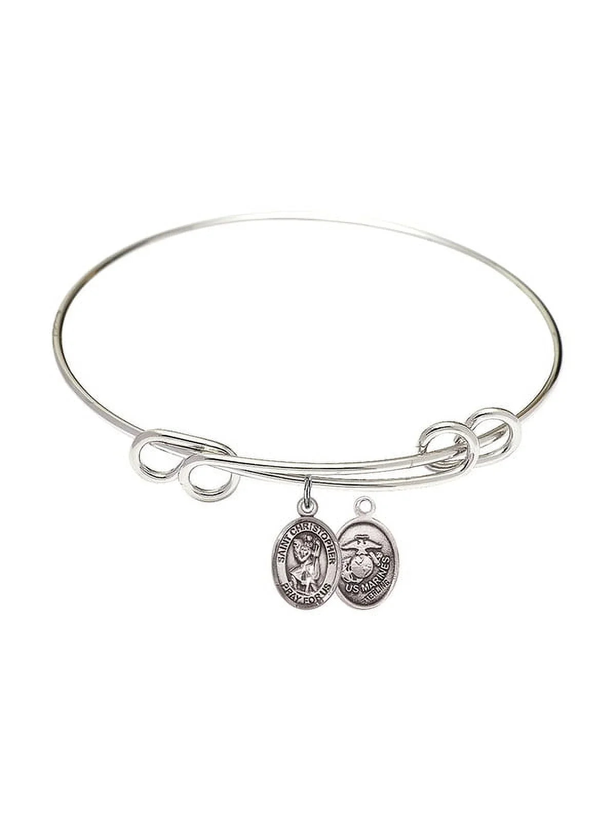 8 1/2 inch Round Double Loop Bangle Bracelet w/ Sizet. Christopher / Marines in Sizeterling Sizeilver