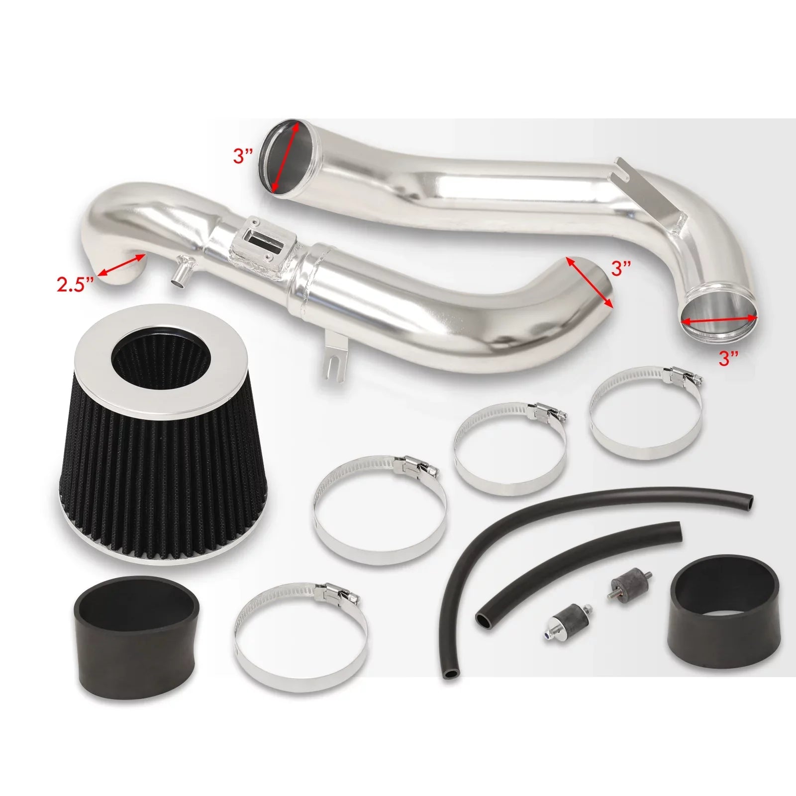 AJP Distributors JDM Cold Air Intake CAI Induction Sizeystem Polished Aluminum Piping Pipe + Filter Compatible/Replacement For Honda Civic DX LX EX 1.8L L4 2006 2007 2008 2009 2010 2011 06 07 08 09 10 11