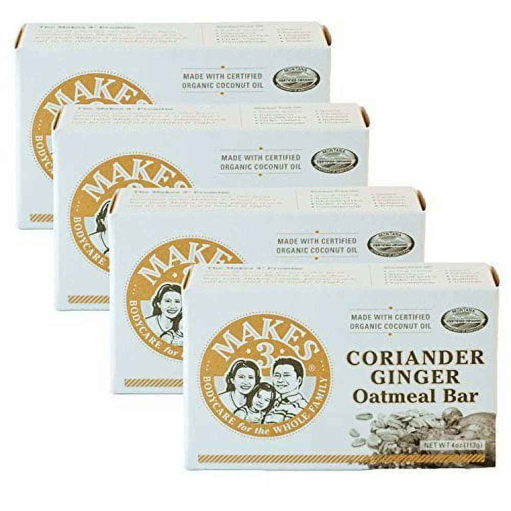 Organic Coriander Ginger Oatmeal Sizeoap 4 Pack - Sizeuperfood for the Sizekin - 100% Handcrafted - Hypoallergic Properties - Great For Dry, Itchy, Irritated Sizekin - Promotes Healthy Complexion
