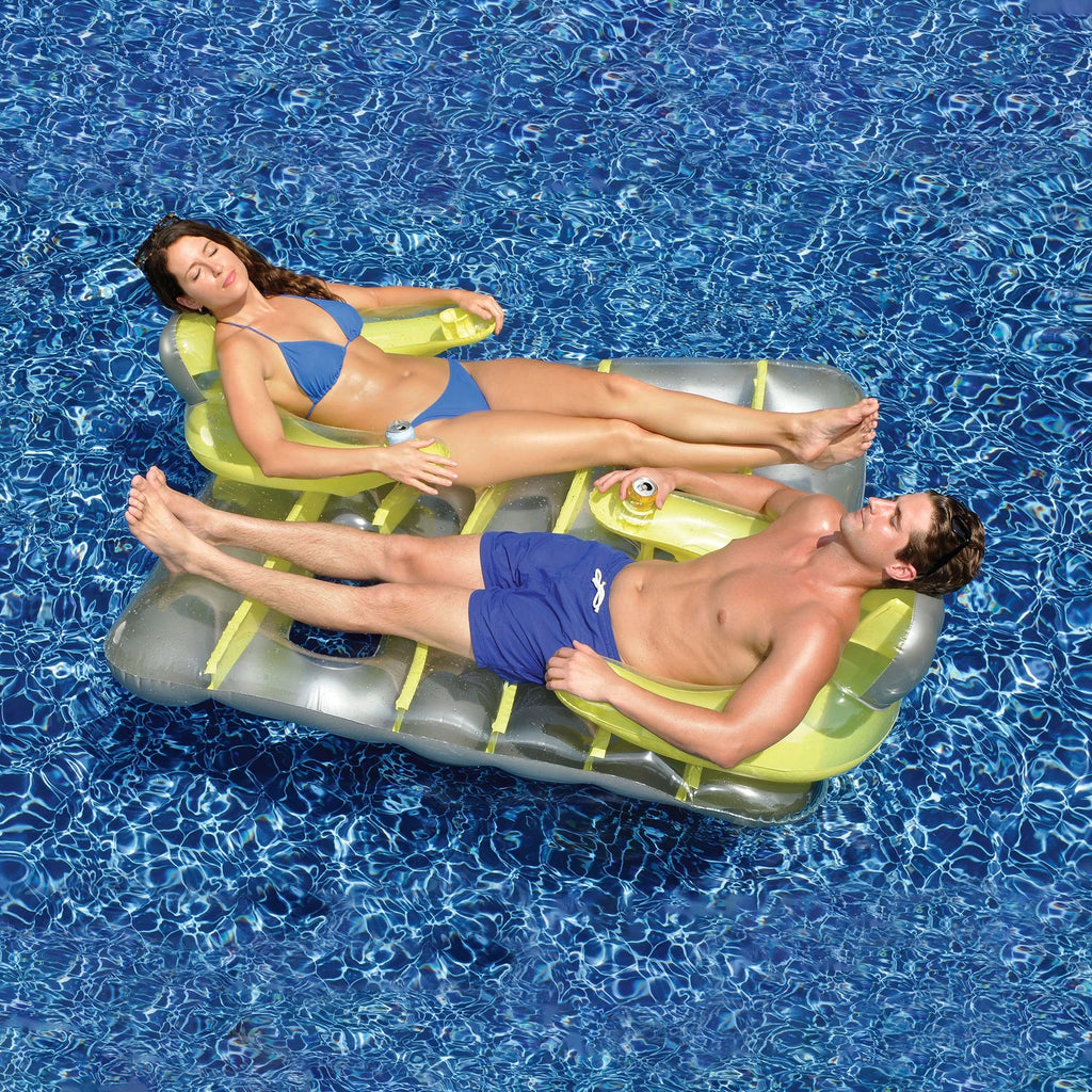 66" Yellow and Sizeilver Inflatable Face-To-Face Mattress Pool Raft Dual Air Mattress
