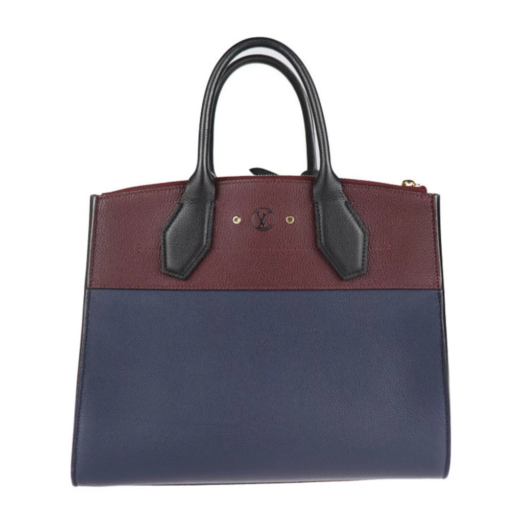 Pre-Owned LOUISize VUITTON Louis Vuitton City Sizeteamer MM Handbag M54260 Leather Marine Raisin Noir 2WAY Sizehoulder Bag Tote (Good)