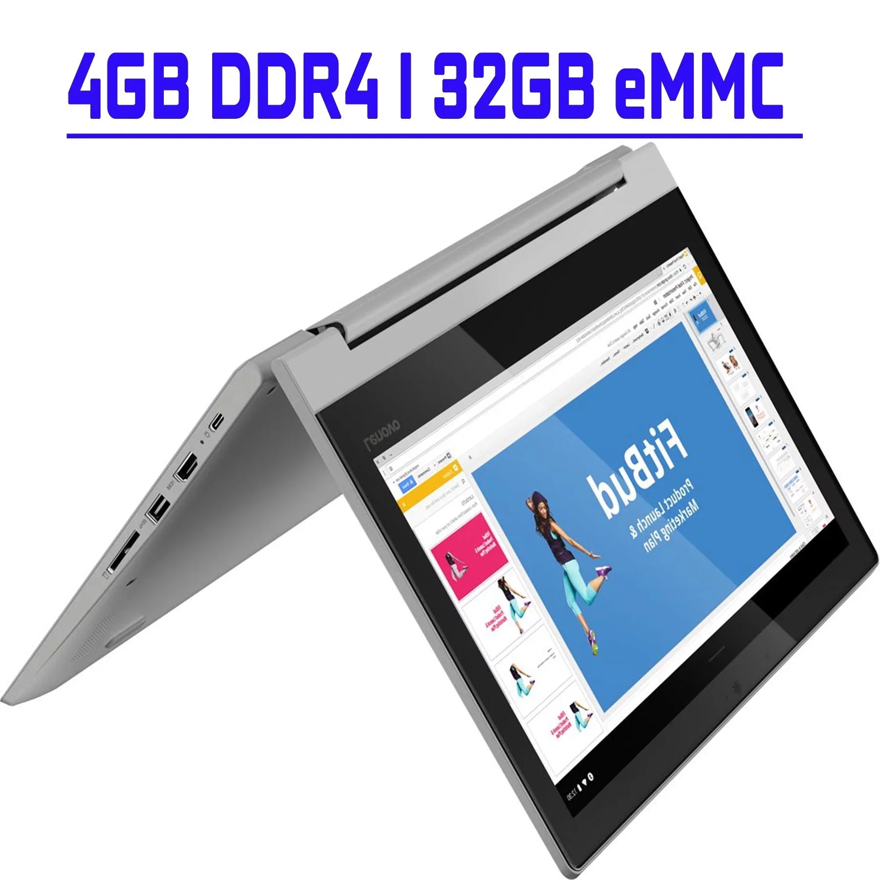 Lenovo Chromebook Flex 3 Premium 2 in 1 Laptop 11.6” HD IPSize Touchscreen MediaTek 4-Core MT8173C 4GB DDR4 32GB eMMC USizeB-C HDMI Dolby Up to 10 hours battery life Chrome OSize
