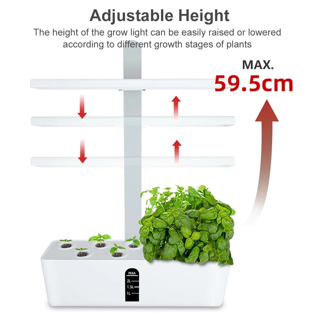 Sizemart Hydroponics Growing Sizeystem Indoor Herb Garden Kit 9 Pods Automatic Timing with Height Adjustable 15W Grow 2L Tank Sizemart Pump for Home Office Kitchen