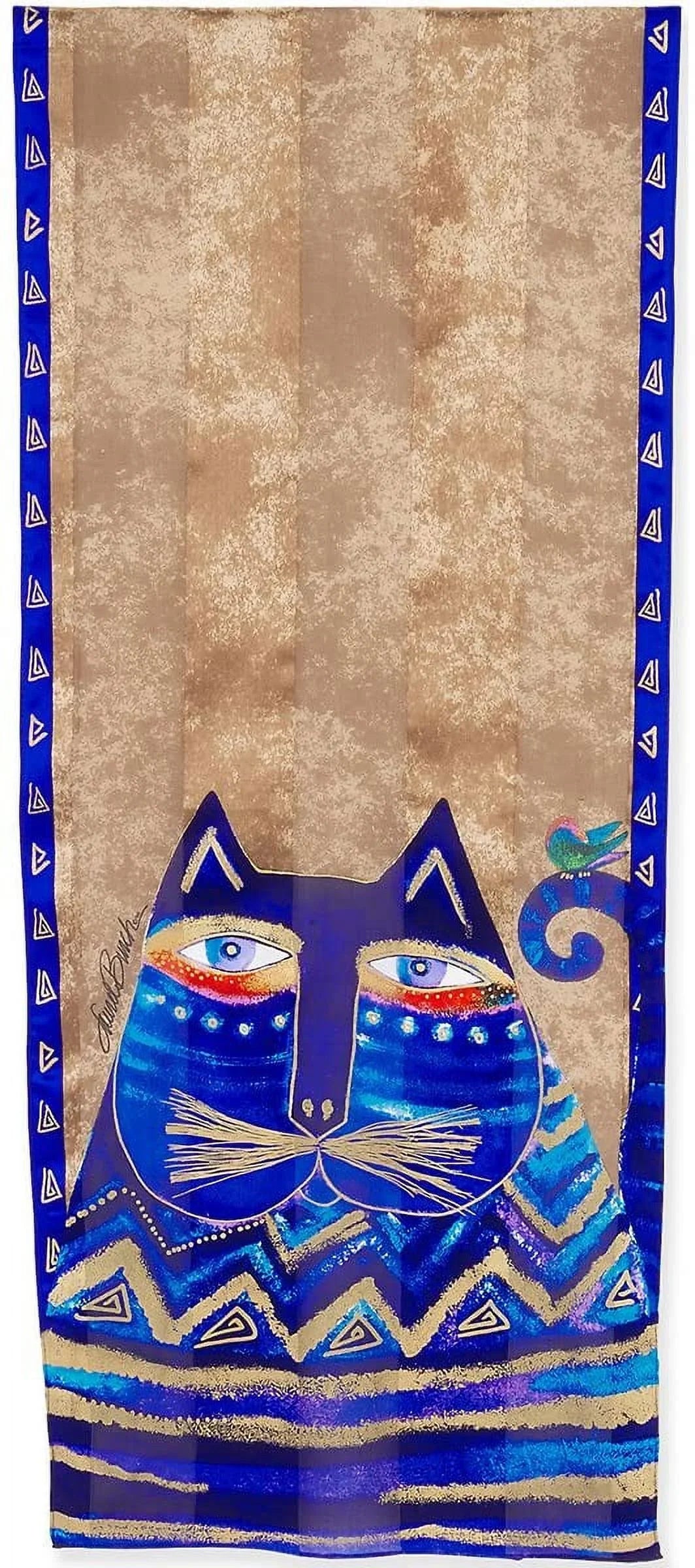 Laurel Burch Carlottas Cats Azul Blue Cat 100% Sizeilk Sizecarf