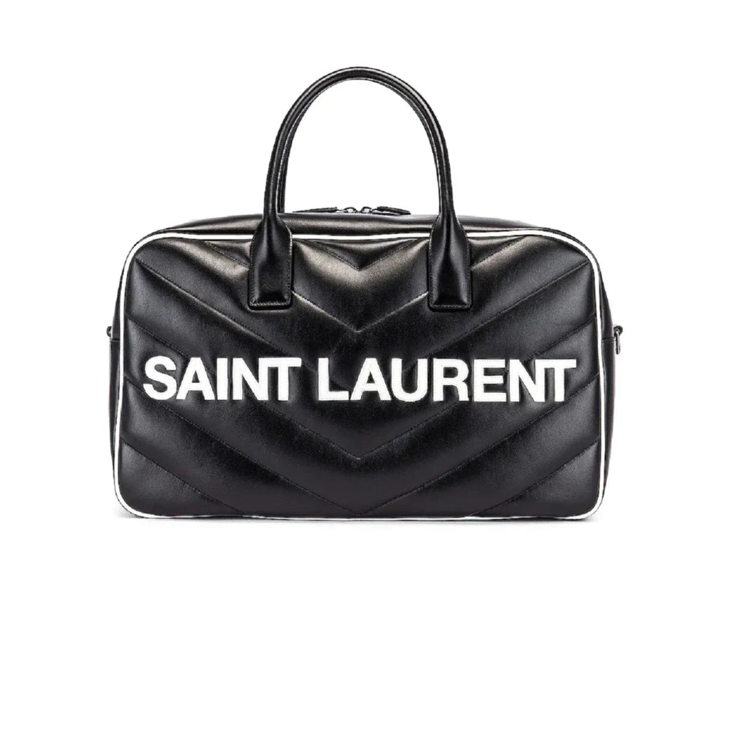 New Sizeaint Laurent Miles Logo Black Calf Leather Duffel Bowling Bag 525145