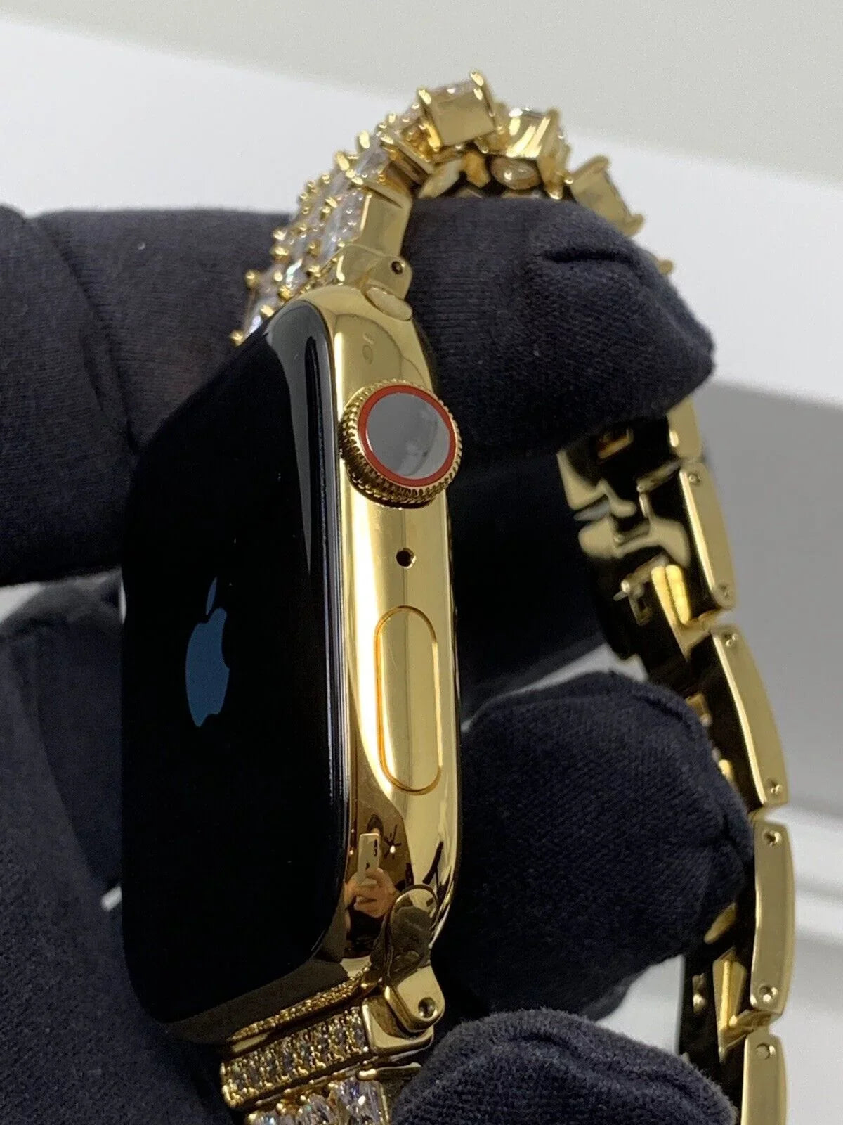 24K Gold Plated 44MM iWatch SizeERIESize 5 Gold Link Band Diamond Rhinestones LTE