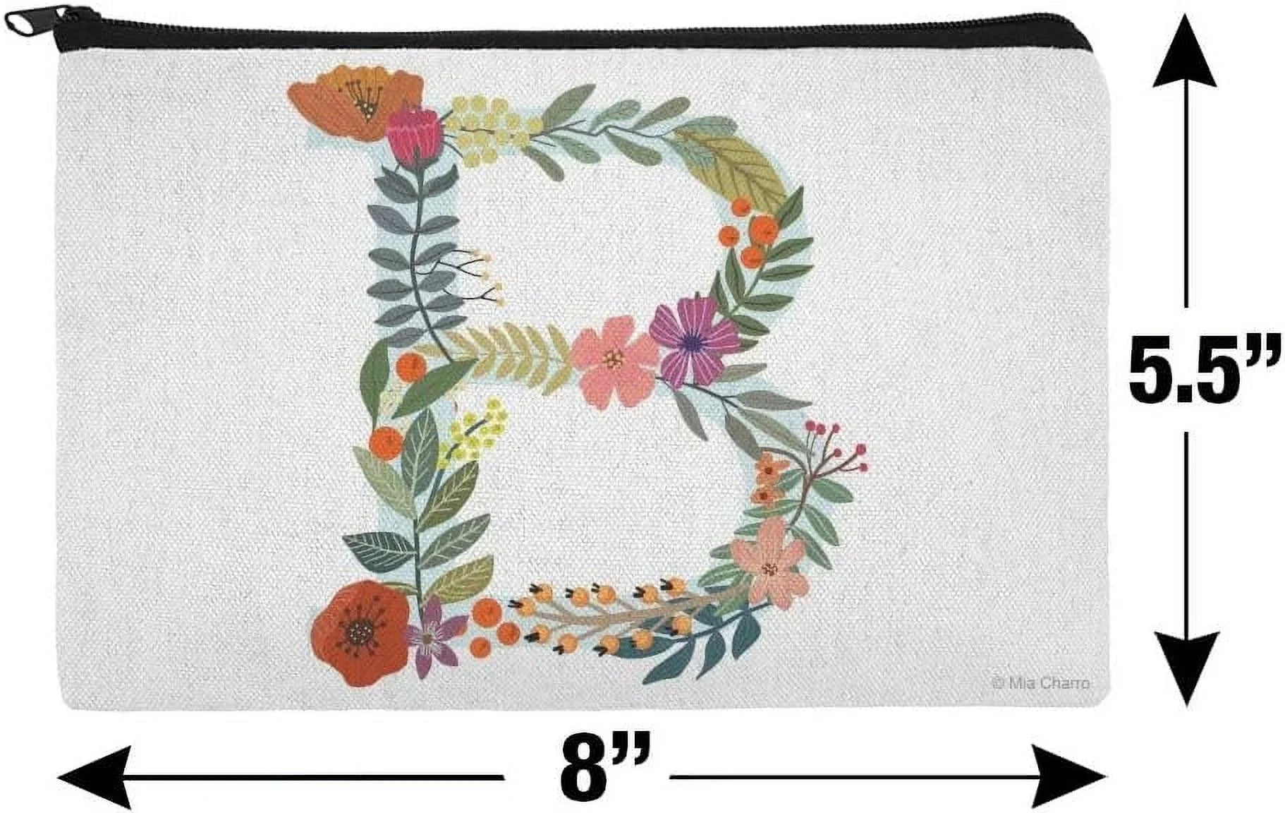Letter B Floral Initial Makeup Cosmetic Bag Organizer Pouch