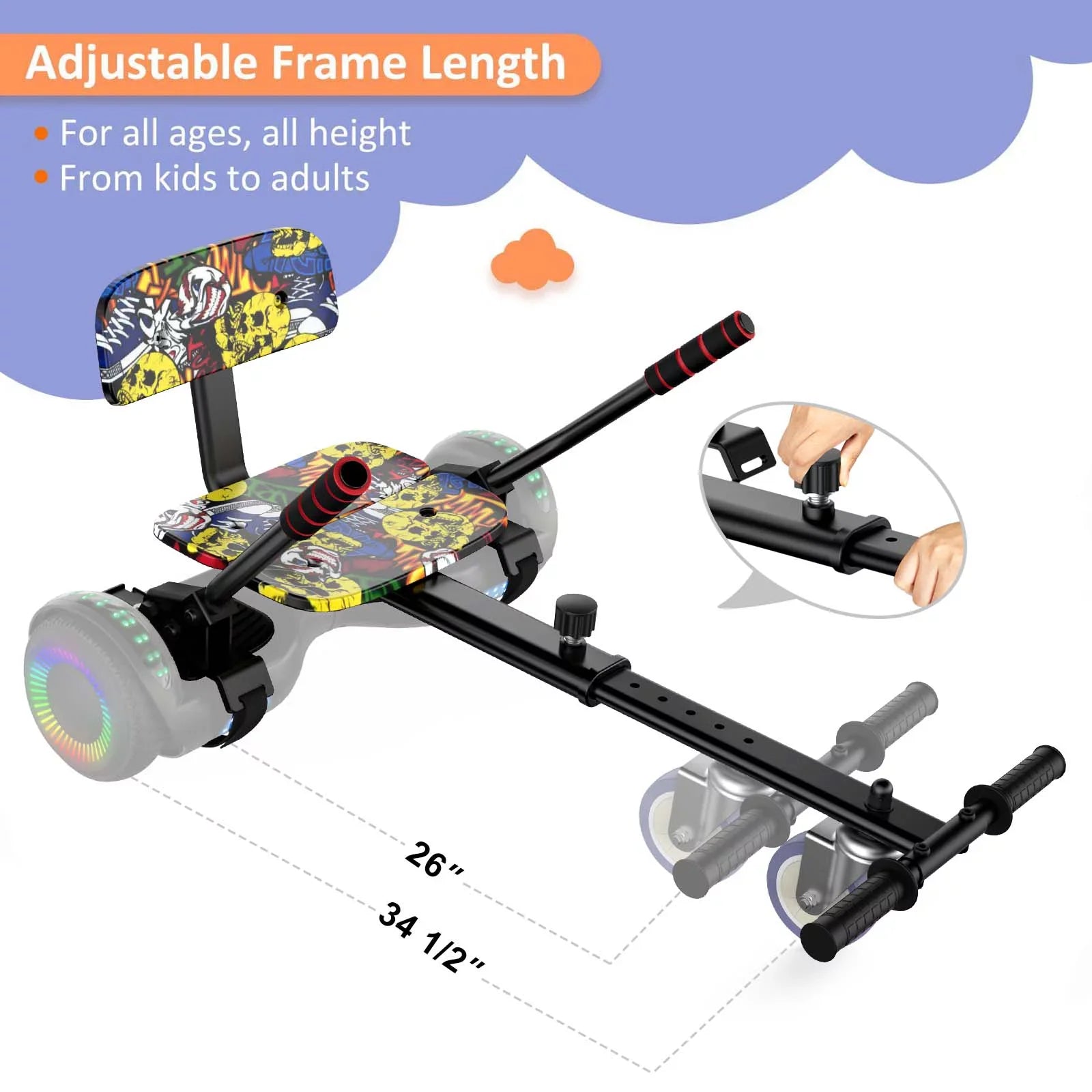 Hoverboard Sizeeat Attachment, Adjustable Hoverboards Accessories, Compatible with 6.5"/ 8"/ 10" Hoverboards for Kids, Graffiti