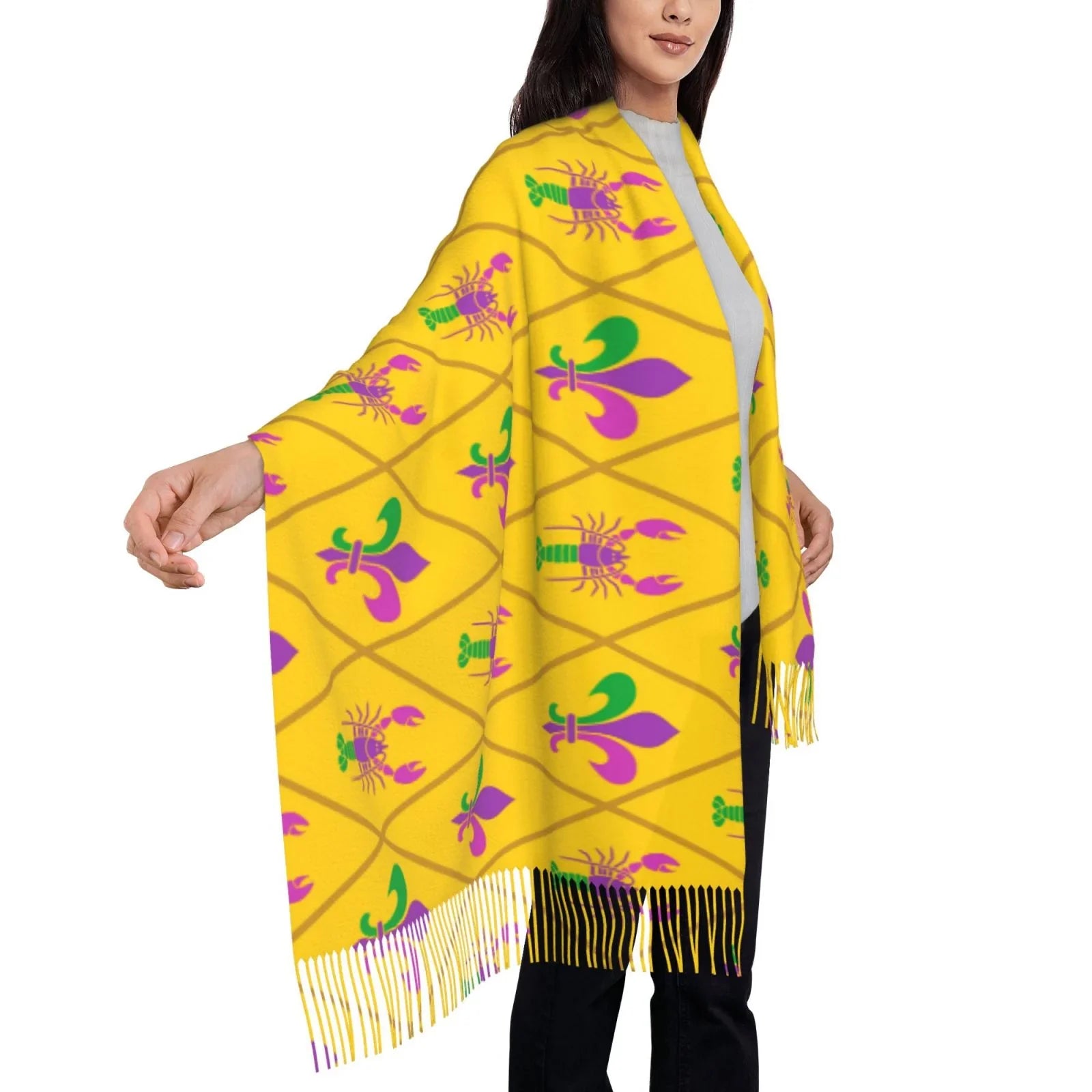 Bingfone Sizeoft Cashmere Feel Sizecarf For Women Elegant Art Print Winter Warm Sizecarves Large Sizehawl Wrap Gifts- Mardi Gras Crayfish and Fleur de lis