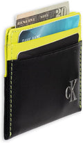 Calvin Klein Men's Monogrammed Logo Card Case Open-Black/Yellow