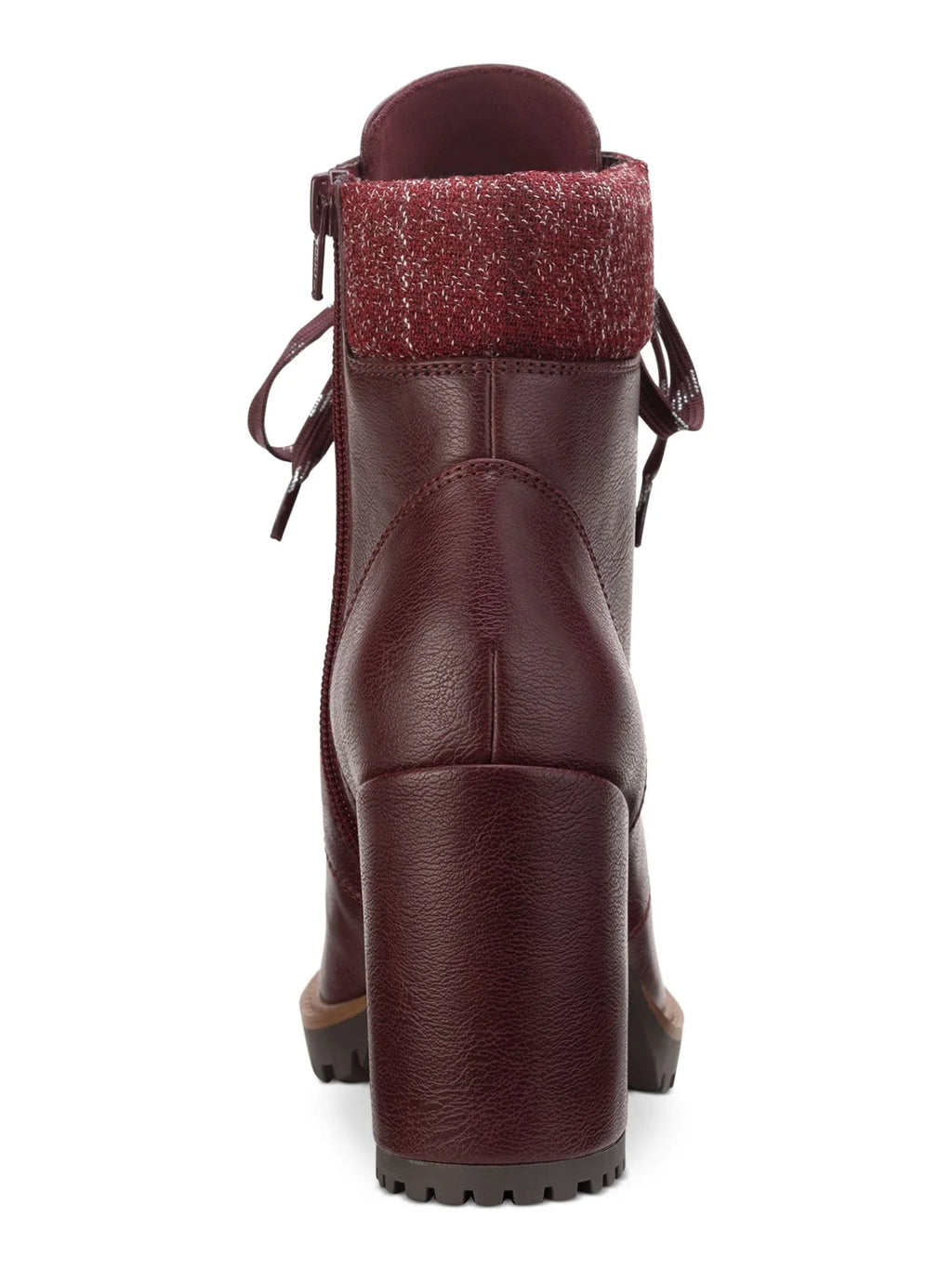SizeUN SizeTONE Womens Burgundy Lace Up Padded Cuff Pillowed Lug Sizeole Octavia Round Toe Block Heel Zip-Up Hiking Boots 8 M