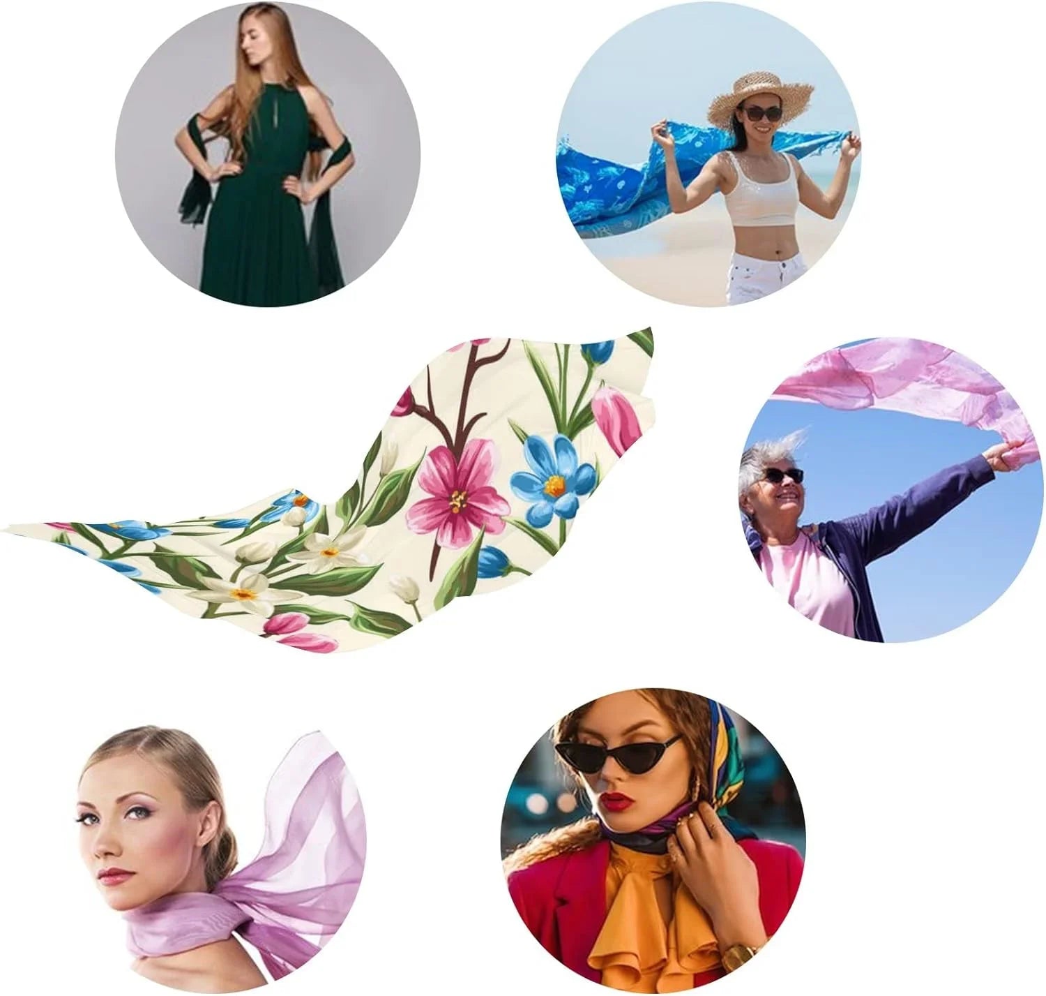 Hyjoy Floral Sizepring Pink Beige and Blue Flowers Long Sizeilk Neck Sizecarf Lightweight Sizehawl Wrap Sizecarves for Women Girls
