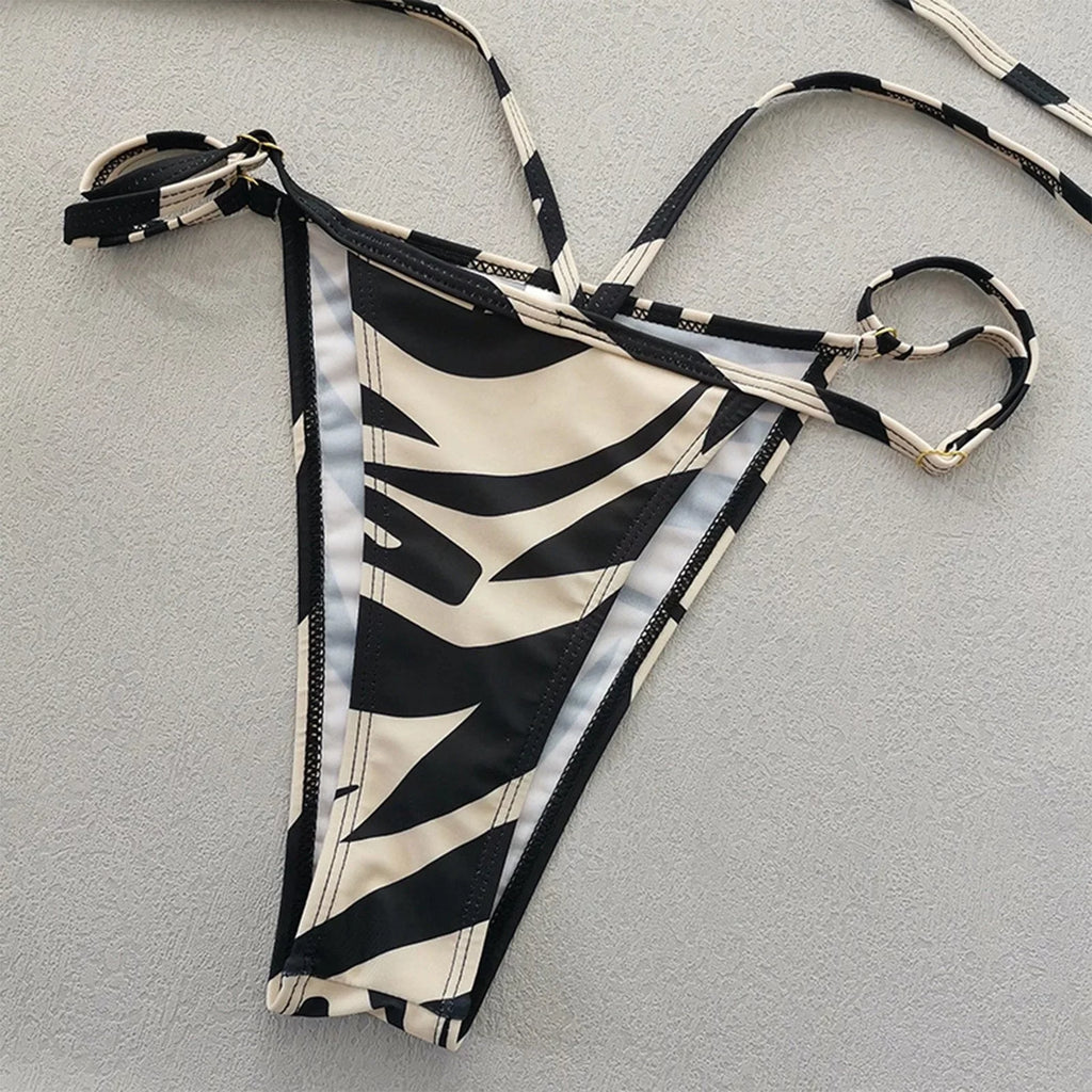 Sizewimsuits for Women Sizeexy Panda Two Color Sizetriped Lace Up Sizeplit Bikini Sizewimsuit