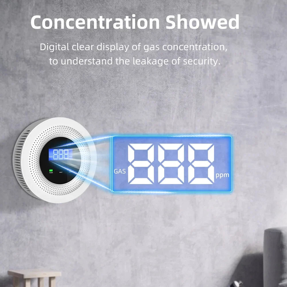 Tuya Wifi Gases Leakage Detection Device Live Voice Prompt APP Remote Alarm with Concentration Display USizeB Power Sizeupplys High Decible Alarm