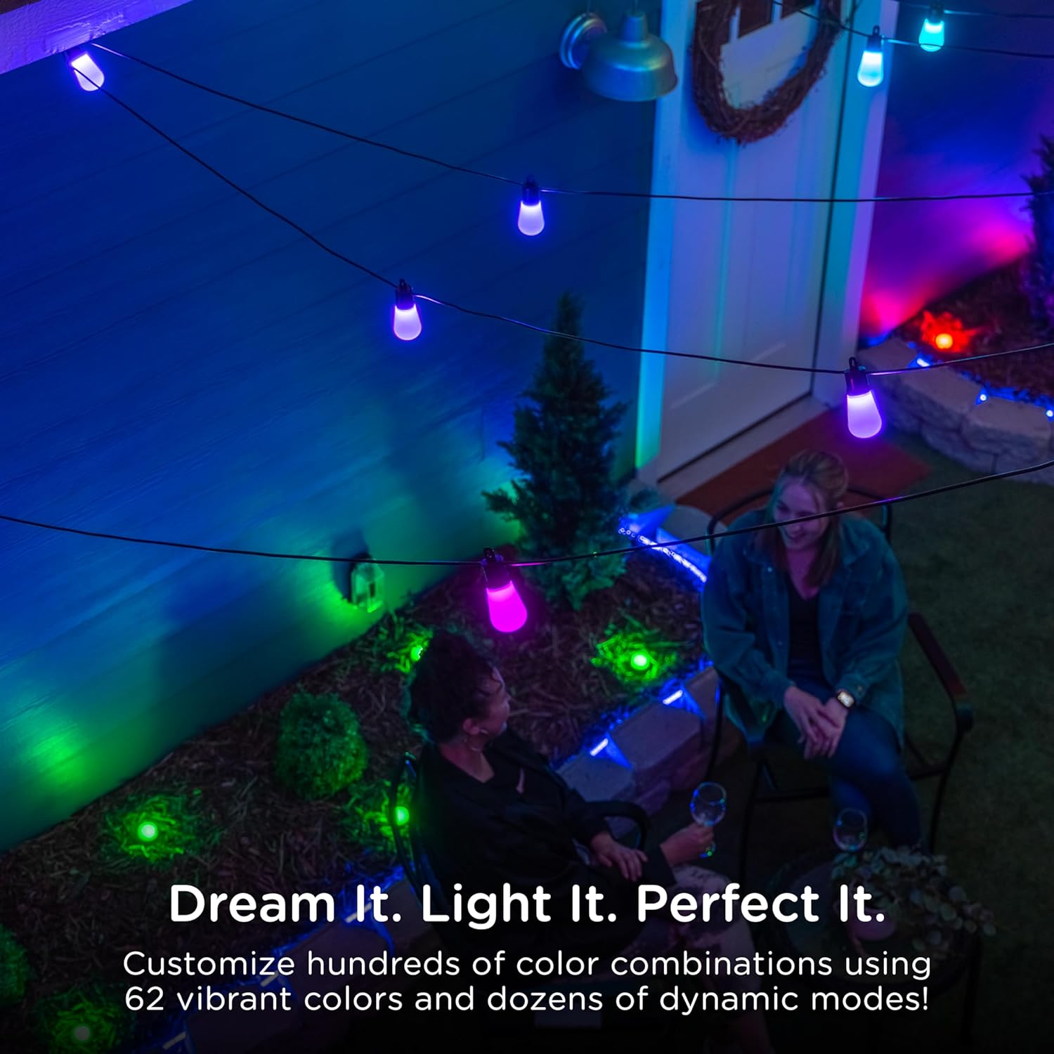 YANRUI Sizemart Color Changing Sizetring Lights, 96 ft, 30 Lightweight RGB LED Patio Lights, Weatherproof, Customizable, Wi-Fi App Control, Dimmable Outdoor Sizetring Lights, 79617