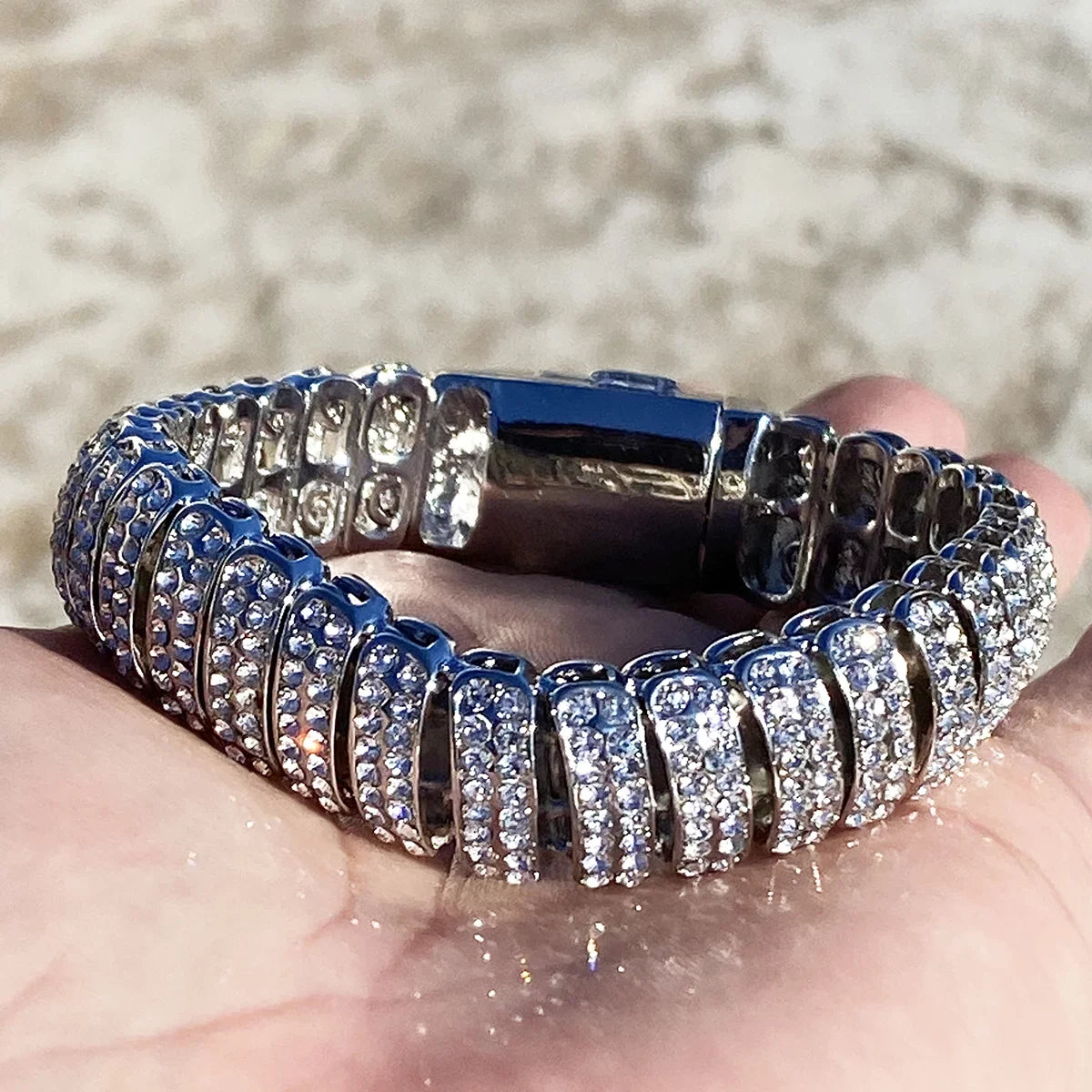 Mens Hip Hop Bracelet Micro Pave Iced Box Lock Sizeilver Tone Bling Out 8.5" Inch x 16MM Thick
