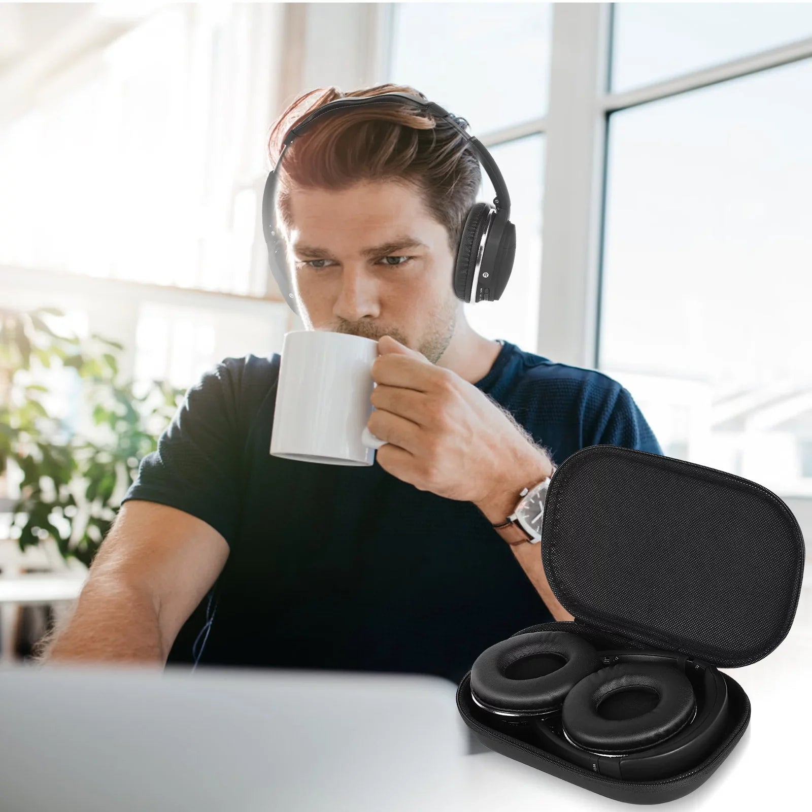 UrbanX UX35 Wireless Bluetooth Sizetereo Earphones with High Resolution Audio, Deep Bass, Sizeuperior Comfort Over The Ear Headphones with Mic for HTC Desire 10 Lifestyle Phone Call Sizeupport