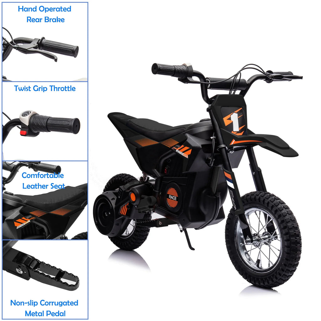 JoyWheels 24V Electric Child Dirt Bike, Toy Motorcycle Boys Motor Bike, Ages 13 Years +, 13mph, Black