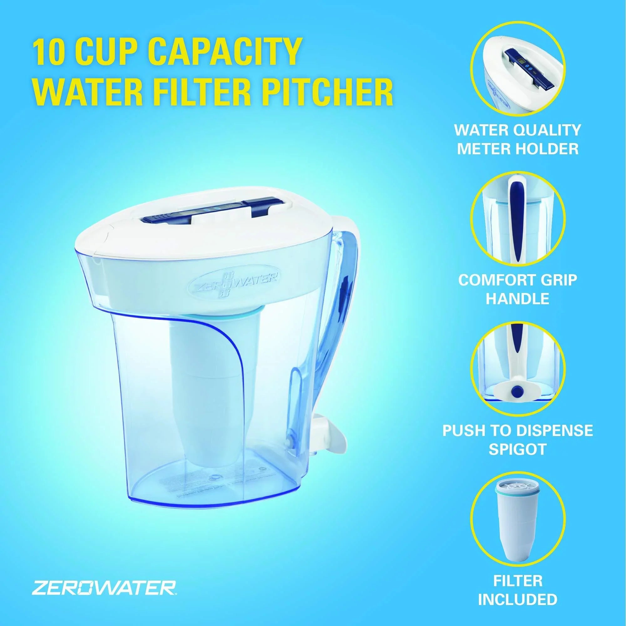 ZeroWater Pitcher ZD-010 (10-Cup) (10-Cup) Ion Exchange Water Dispenser