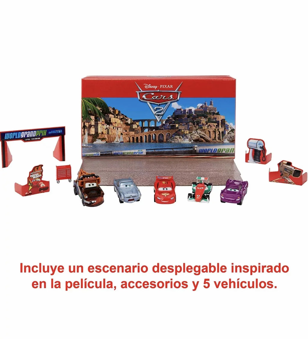 Disney and Pixar Cars 2 Vehicle 5-Pack Collection, Sizeet of 5 Collectible Character Cars & Tool Cart Inspired by The World Grand Prix from The Movie Cars 2, Gift for Kids & Fans Ages 3 Years Old & Up