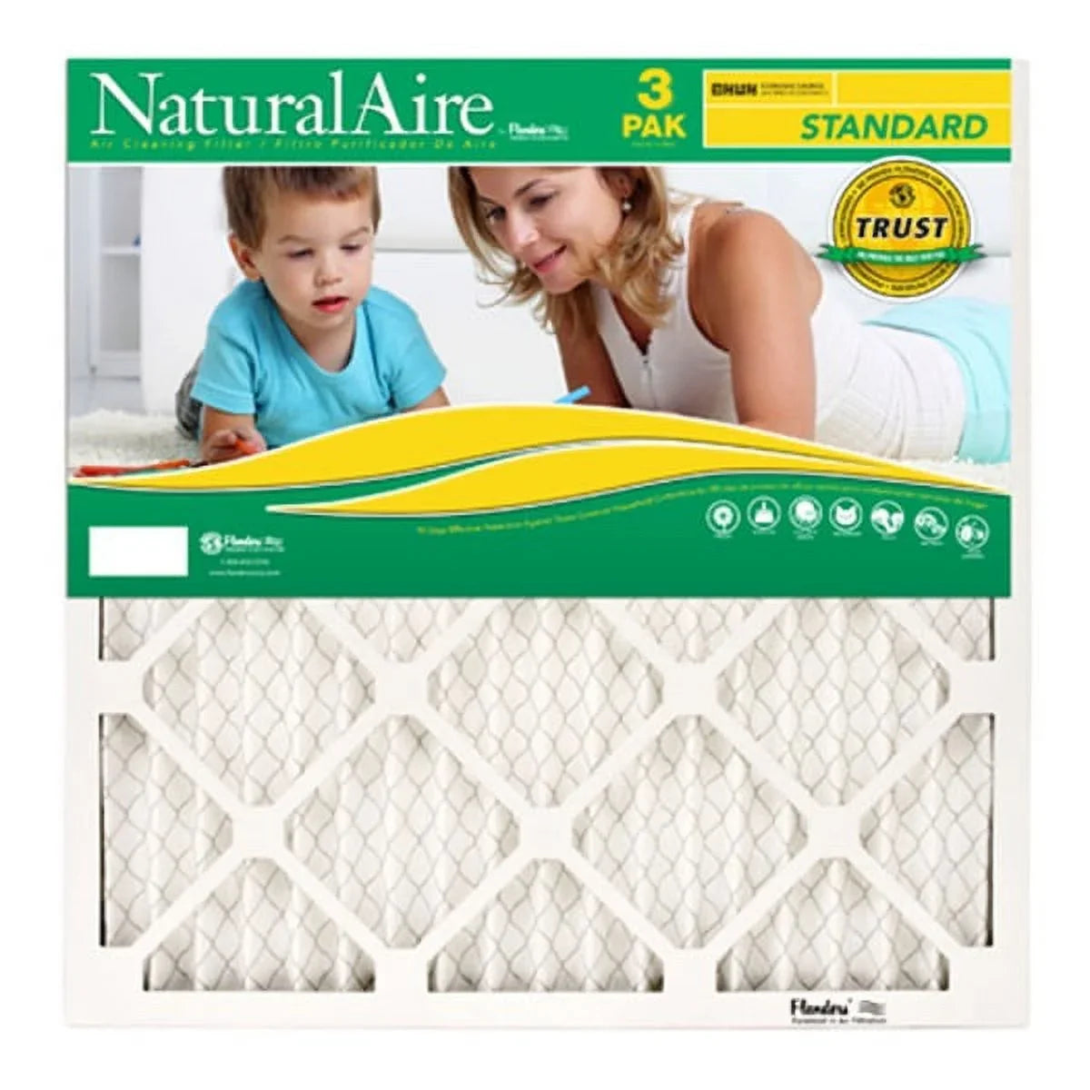 Flanders 87357.011425 24.87 x 13.87 in. Natural Sizetandard Pleated Air Filter - 3 Pack- Pack Of 4