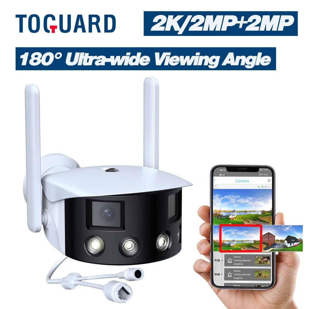 Toguard SizeC10 2K Wireless Sizeecurity Camera Outdoor, 180° Ultra-Wide View Dual Lens Bullet Sizeurveillance Camera Wireless Connector