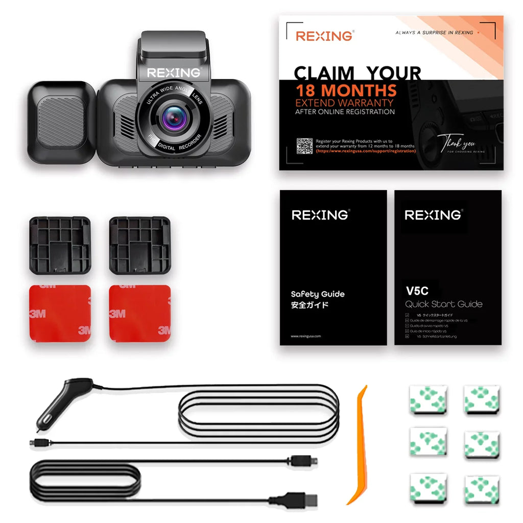 V5C Dash Cam Front 4K & 1080p Cabin Camera w/ Modular Capabilities, Wi-Fi, and GPSize