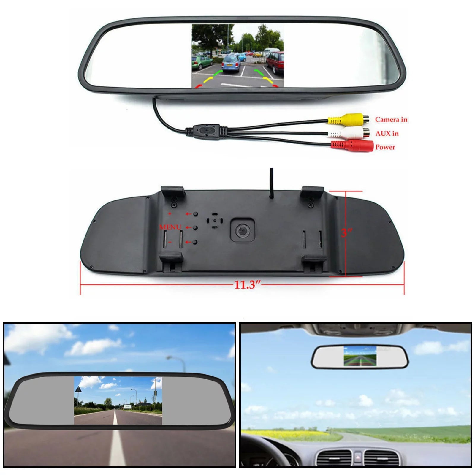 Mad Hornets 4.3" Mirror Car Monitor TFT LCD NTSizeC PAL Night Vision Parking Assist 4.3inch