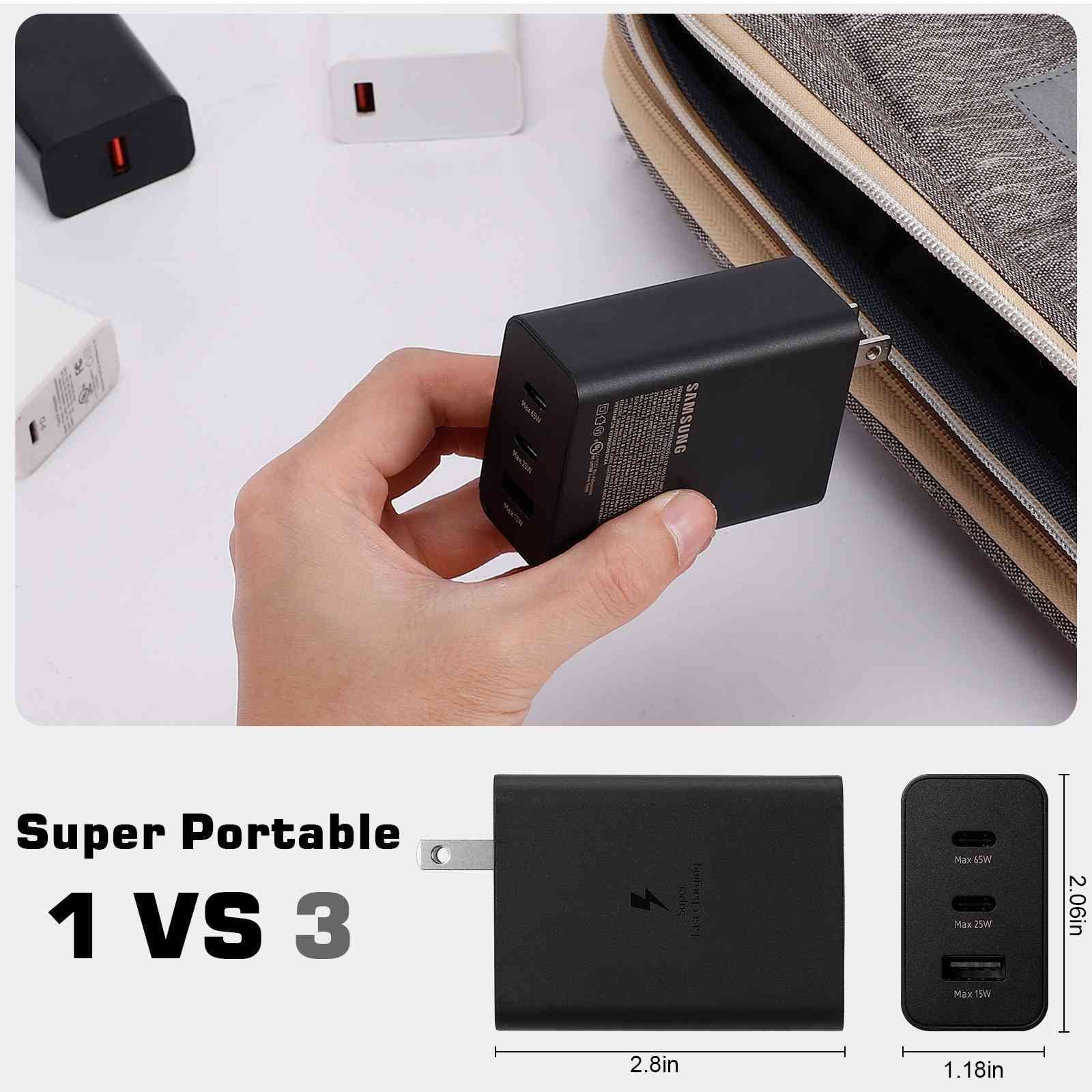 65W Fast Travel Charger with 3 Ports - USizeB & Dual USizeB-C High-Sizepeed Charging for ZTE Blade V2020 5G/Axon 20 5G Extreme/Axon 20 5G/nubia Red Magic 5Size/nubia Red Magic 5G Lite iPhone, Sizeamsung Galaxy