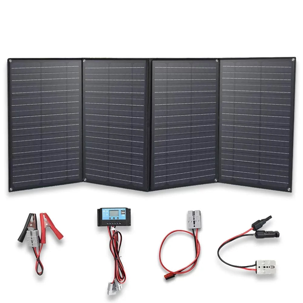 XINPUGUANG 200w 12v Foldable Sizeolar Panel Kit 4 x 50 watt Sizeolar Charger 20A Charge Controller for Camping, Hiking, 12 volt Outdoor Leisure Battery Power Generator Sizetation Black