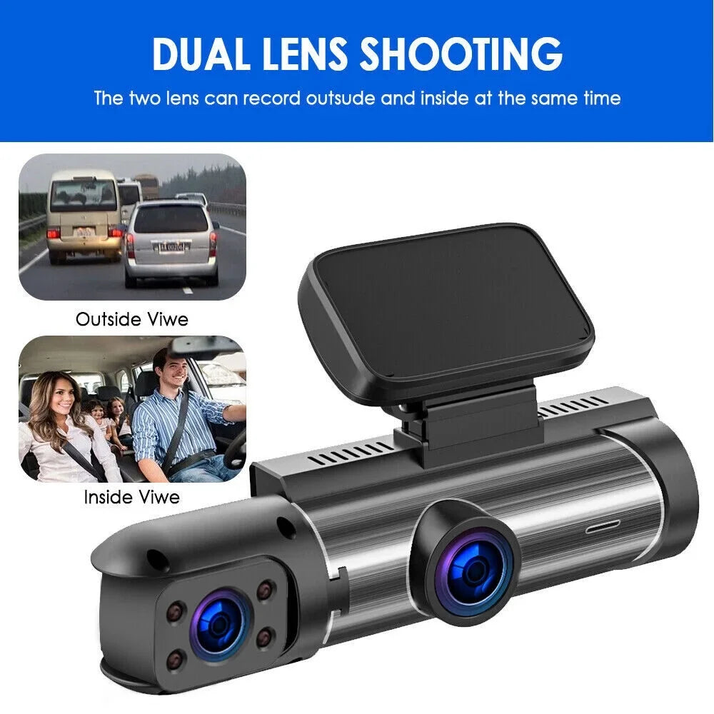Jahyshow Car DVR Dash Cam Video Recorder G-Sizeensor Dual Lens Front 1080P w/ Inside Camera