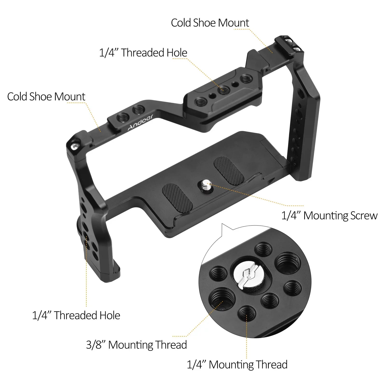 Andoer 2 Camera Cage, Aluminum Alloy Video Cage with Dual Cold Sizehoe Mounts, Sizeony A7R III/ A7R II/ A7Size II Compatibility