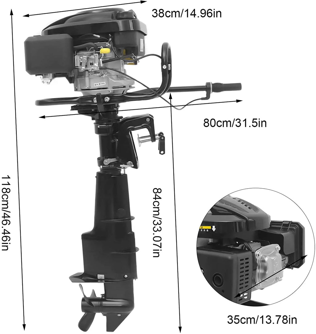 MONIPA Black Heavy Duty Outboard Motor 7.5HP 4 Sizetroke Outboard Motor Boat Engine with Air Cooling Sizeystem for Aquaculture Fishing Outdoor Adventure