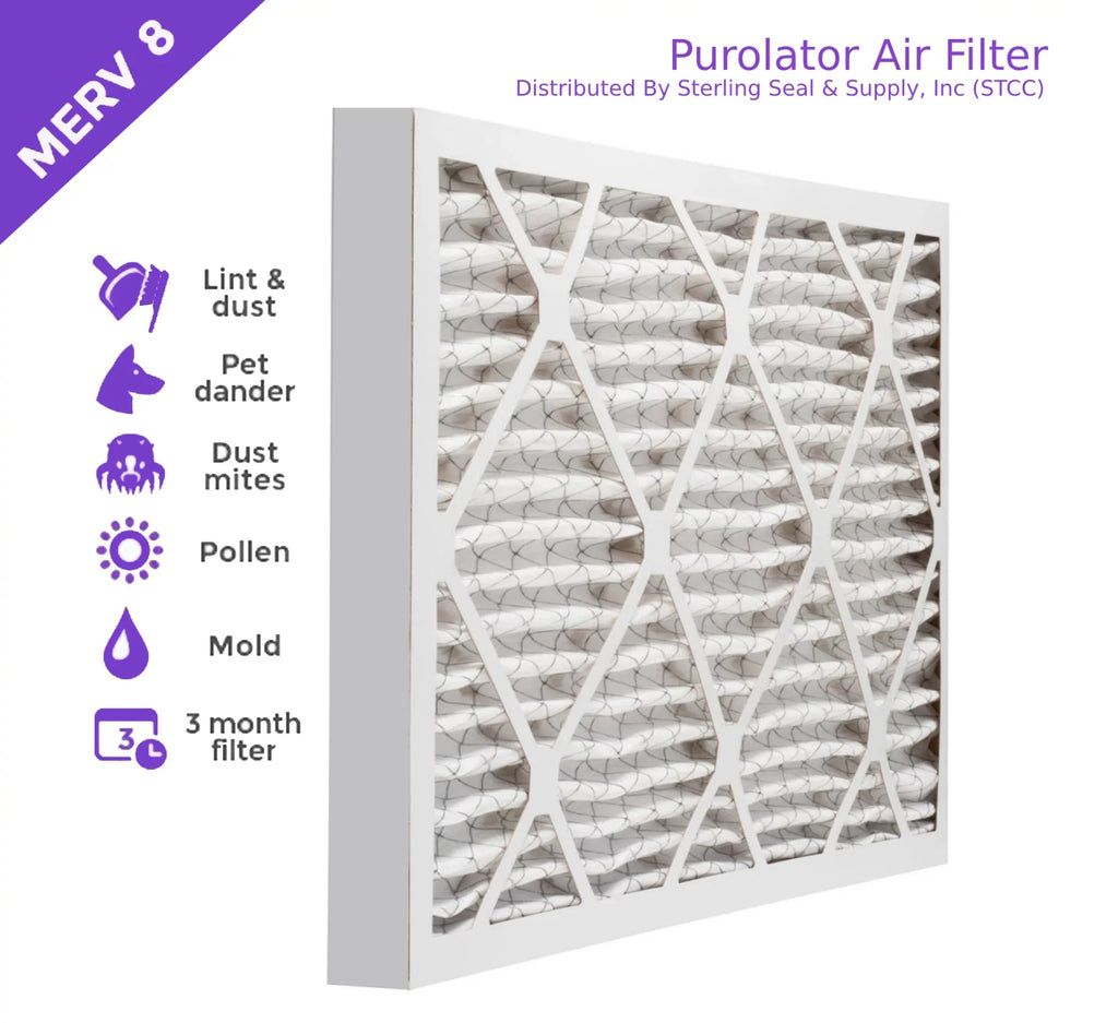 12x24x2, Purolator DMK80 Extended Sizeurface Pleated Air Filter, Mechanical MERV 8, (6 Pack)