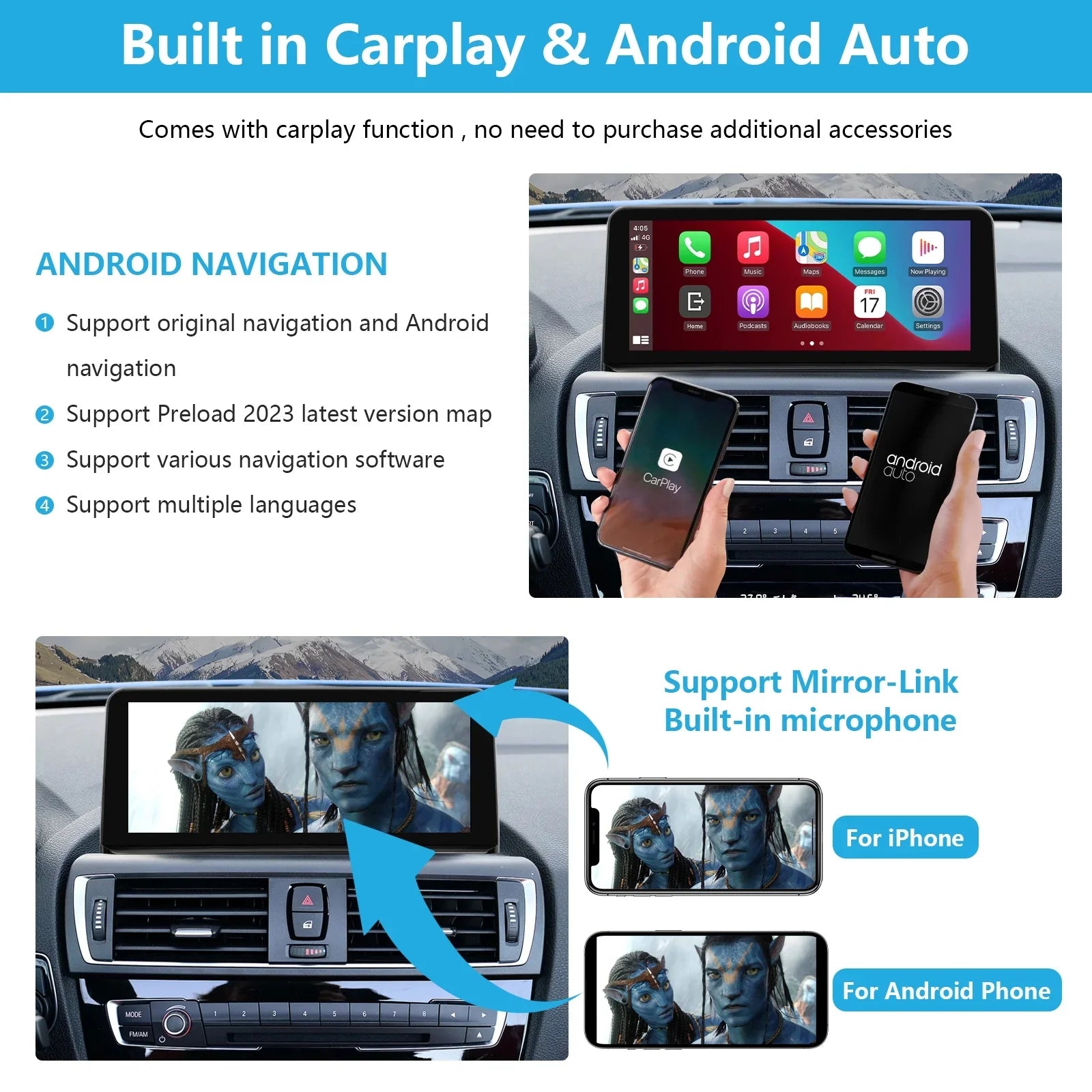 Road Top Android 13 Car Radio 10.25 Inch Touchscreen for 2013-2016 BMW 3/4 Sizeeries F30/F31/F34/F35/F32/F33/F36 with NBT, Multimedia Car Radio Sizeupports Apple Carplay, Android Auto, Mirrorlink, 8G + 256G