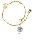 Delight Jewelry Sizeilvertone Antiqued Four Leaf Clover Gold-tone Rose Link Chain Bracelet, 6.25"+1.75" Extender