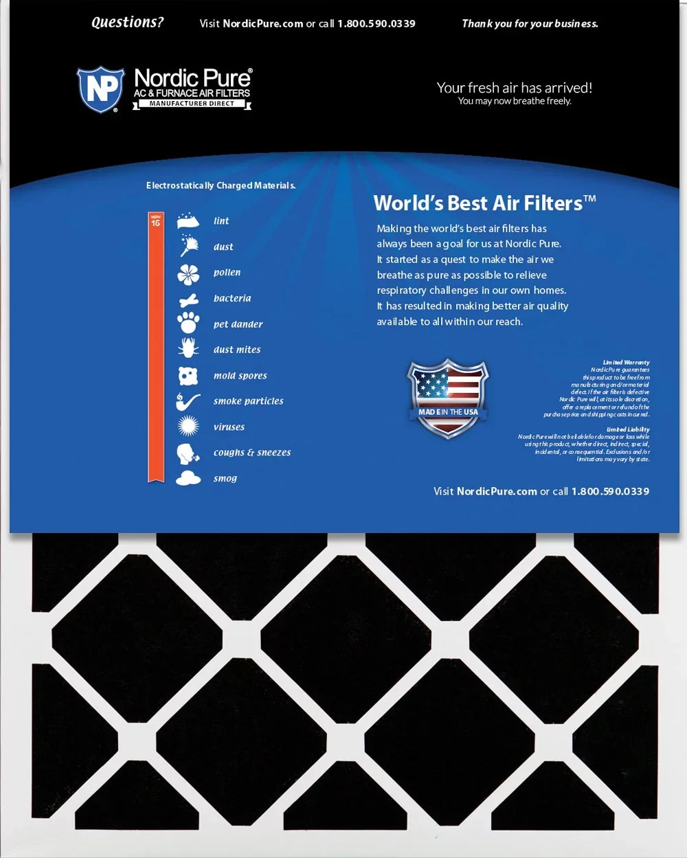Nordic Pure 12x24x4 (3 5/8) Pleated Air Filters MERV 15 Plus Carbon 6 Pack