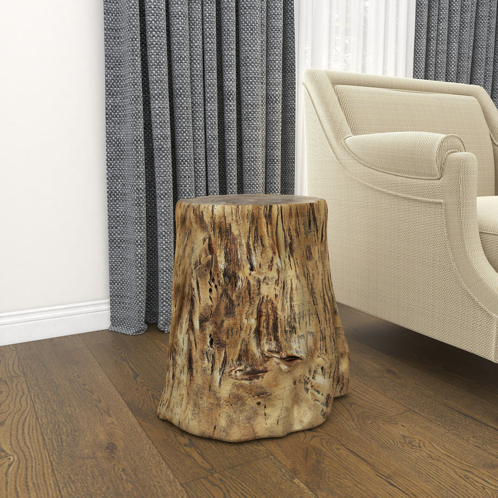 DecMode Eclectic Gold Chopped Tree Log Inspired Accent Table, 18"W x 19"H with Gold Carved Wood Grain Finish