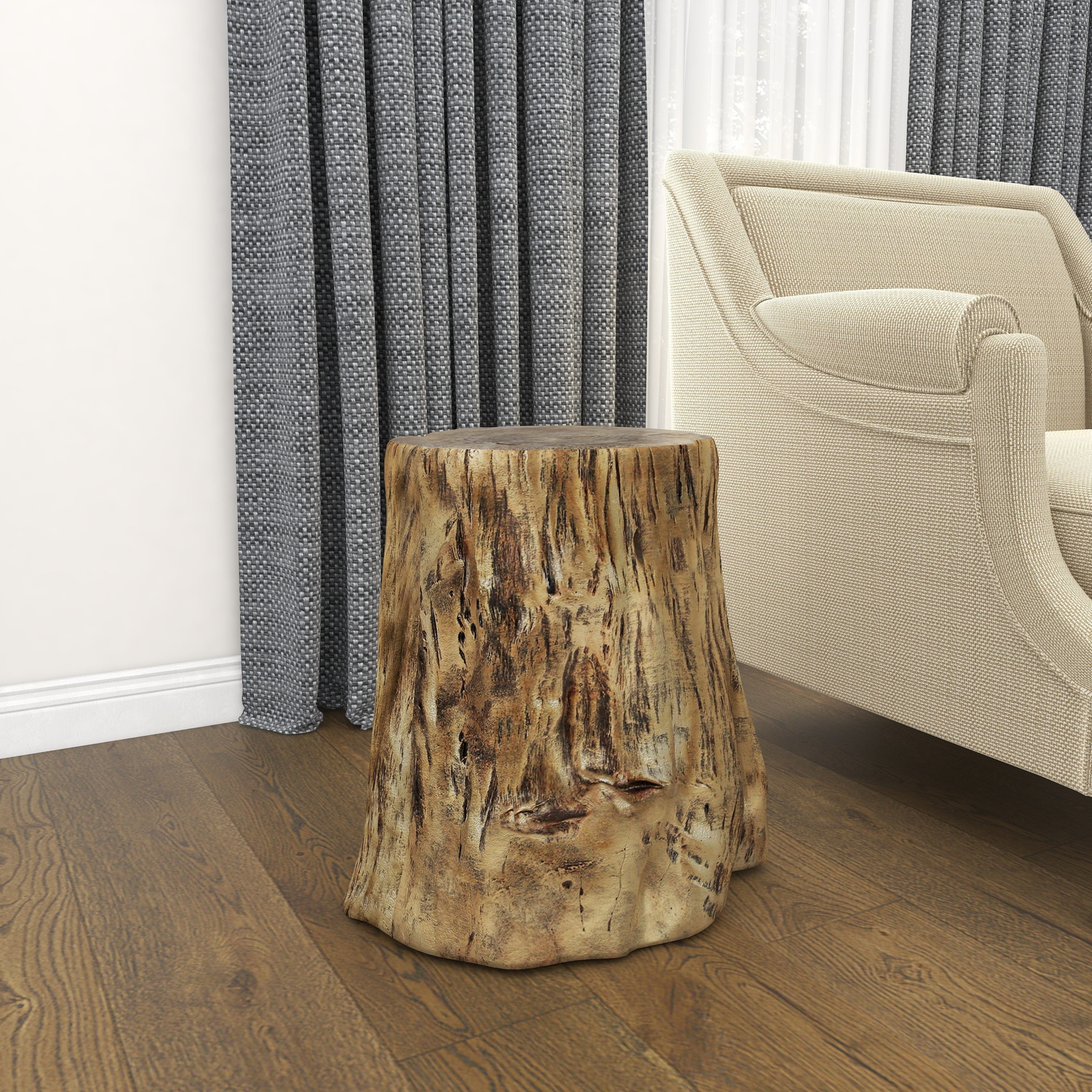 DecMode Eclectic Gold Chopped Tree Log Inspired Accent Table, 18"W x 19"H with Gold Carved Wood Grain Finish