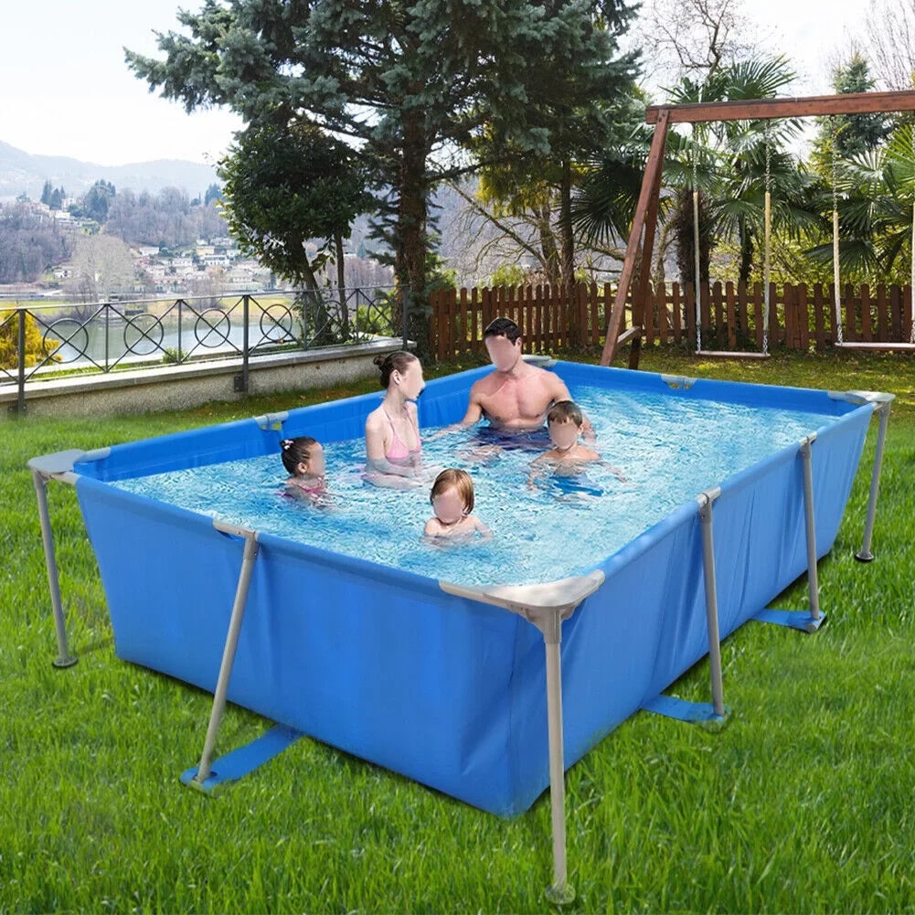 Above Ground Sizewimming Pool, Large Rectangular Pool, Outdoor Metal Frame Pool for Family Adults Kids