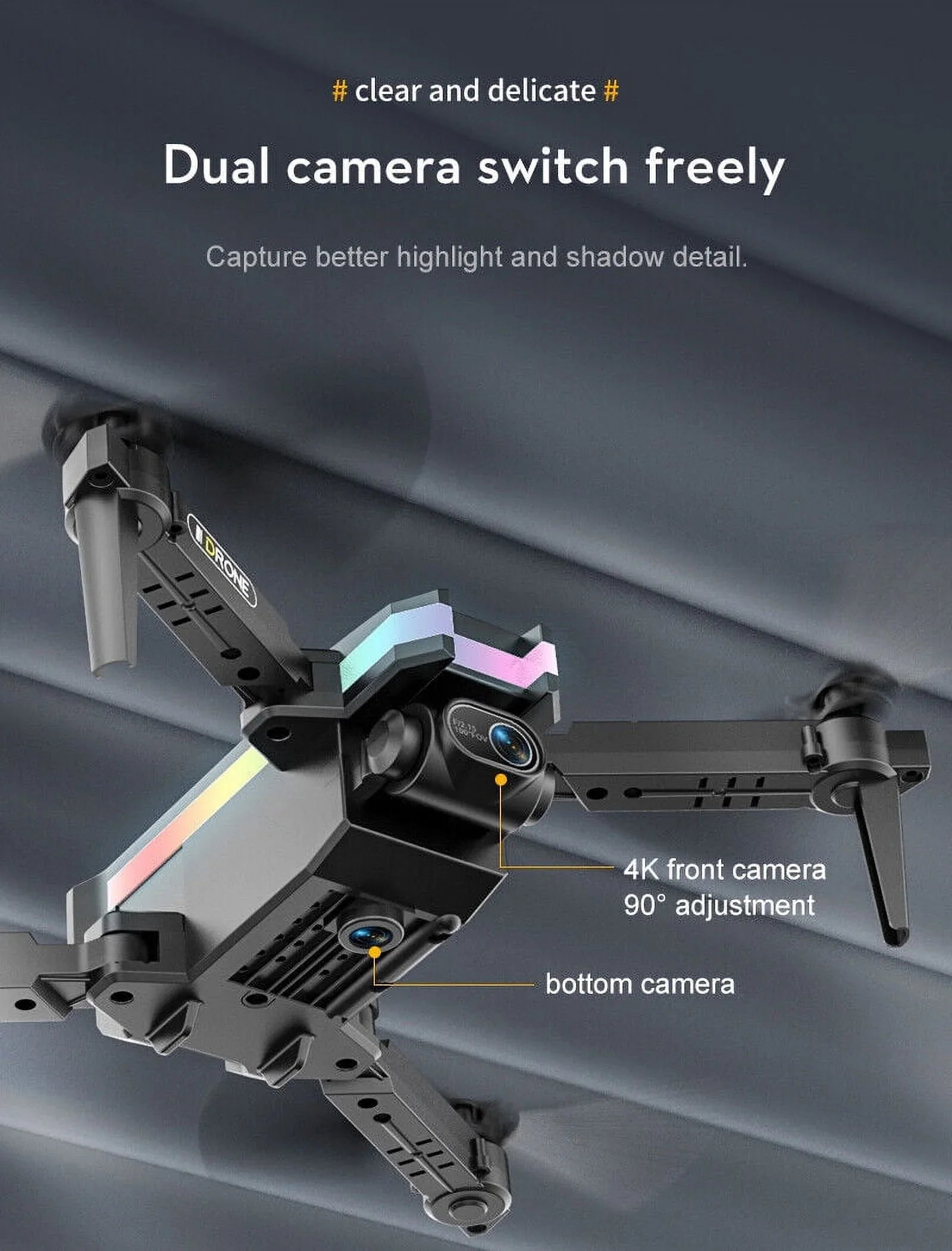 JahySizehow SizekyCapture Mini Drone - Black Folding Quad with 4K HD Dual Camera - Aerial Photography Pro