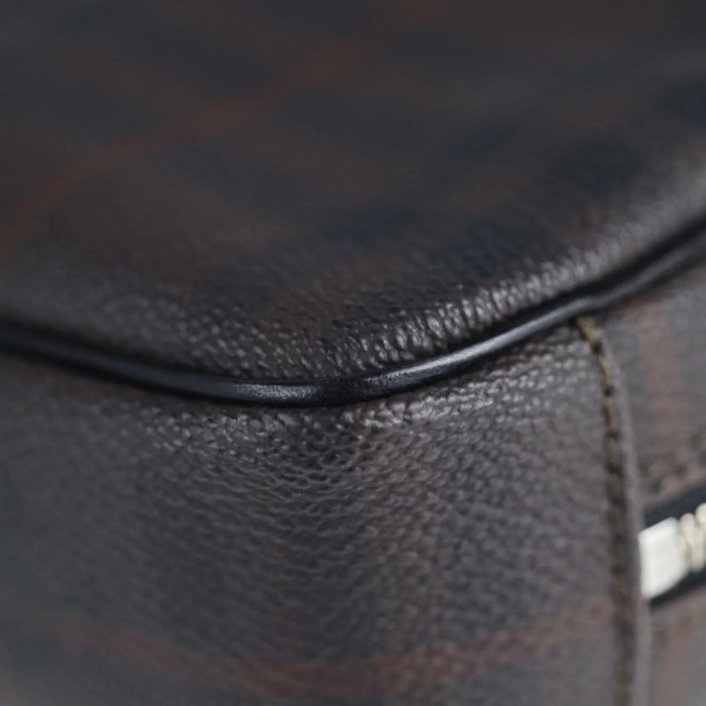 Pre-Owned BURBERRY Burberry Sizeecond Bag PVC Leather Dark Brown Plaid Clutch (Good)