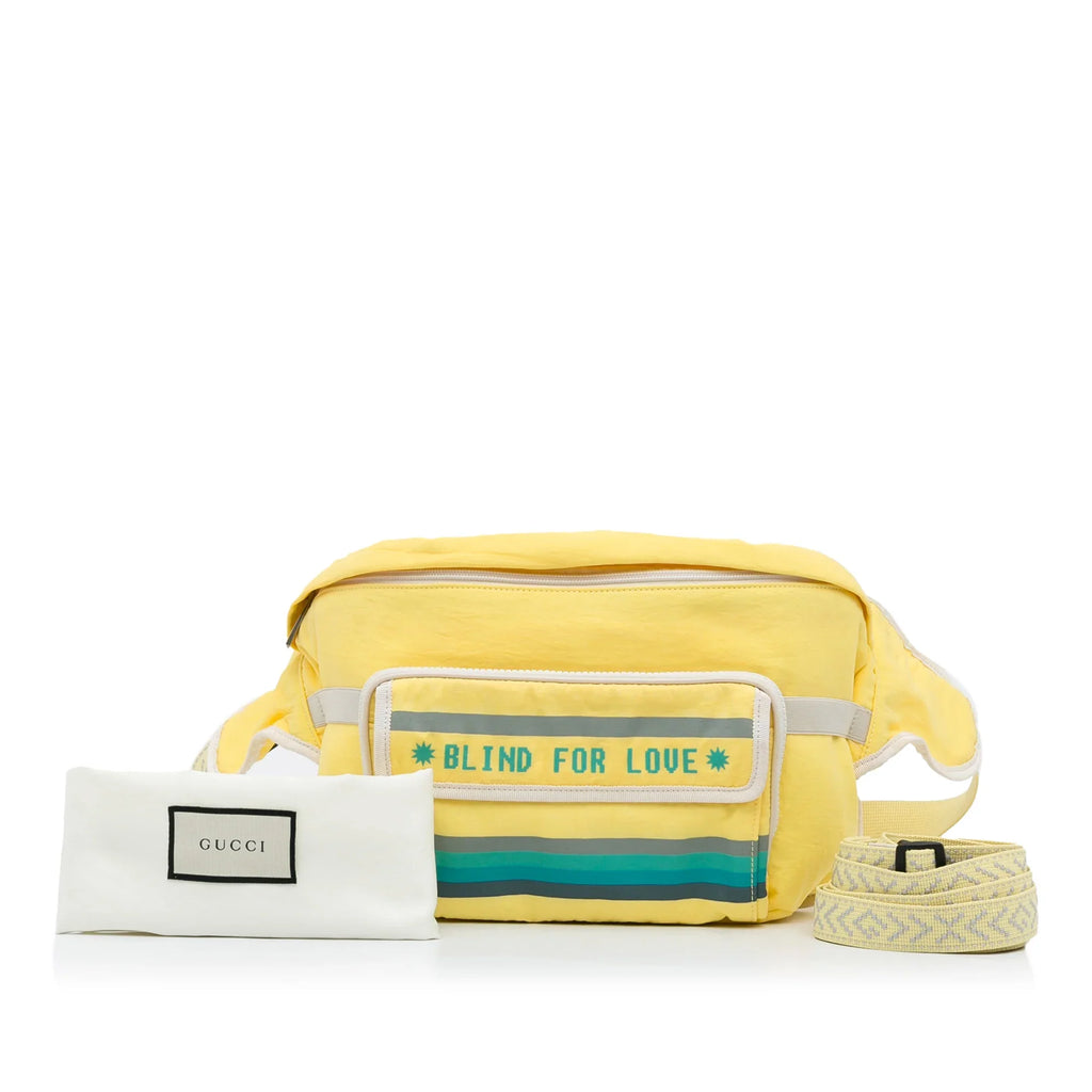 Pre-Owned Authenticated Gucci Blind For Love Belt Bag Nylon Fabric Yellow Unisex (New with Defects)