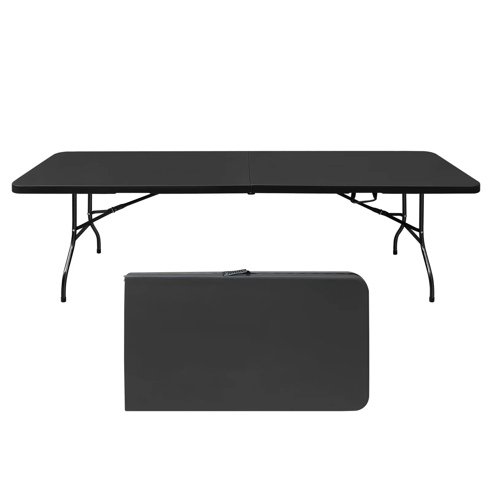 Al Fresco 8ft Portable Folding Table Plastic Indoor Outdoor Picnic Party Camp Dining Table with Handle, Black
